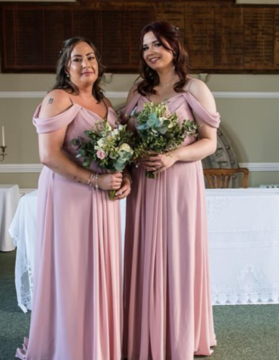 Bridesmaids in pink dresses